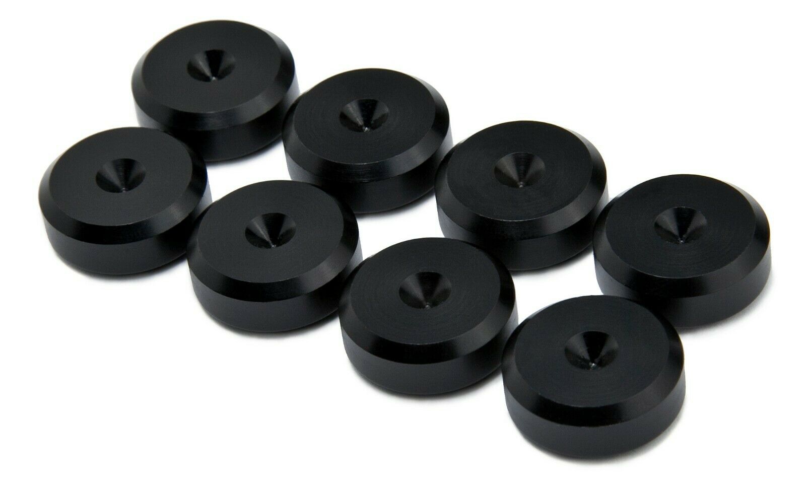 BLACK Aluminium Speaker Spike Pads Chamfered 20mm dia - Set of 8